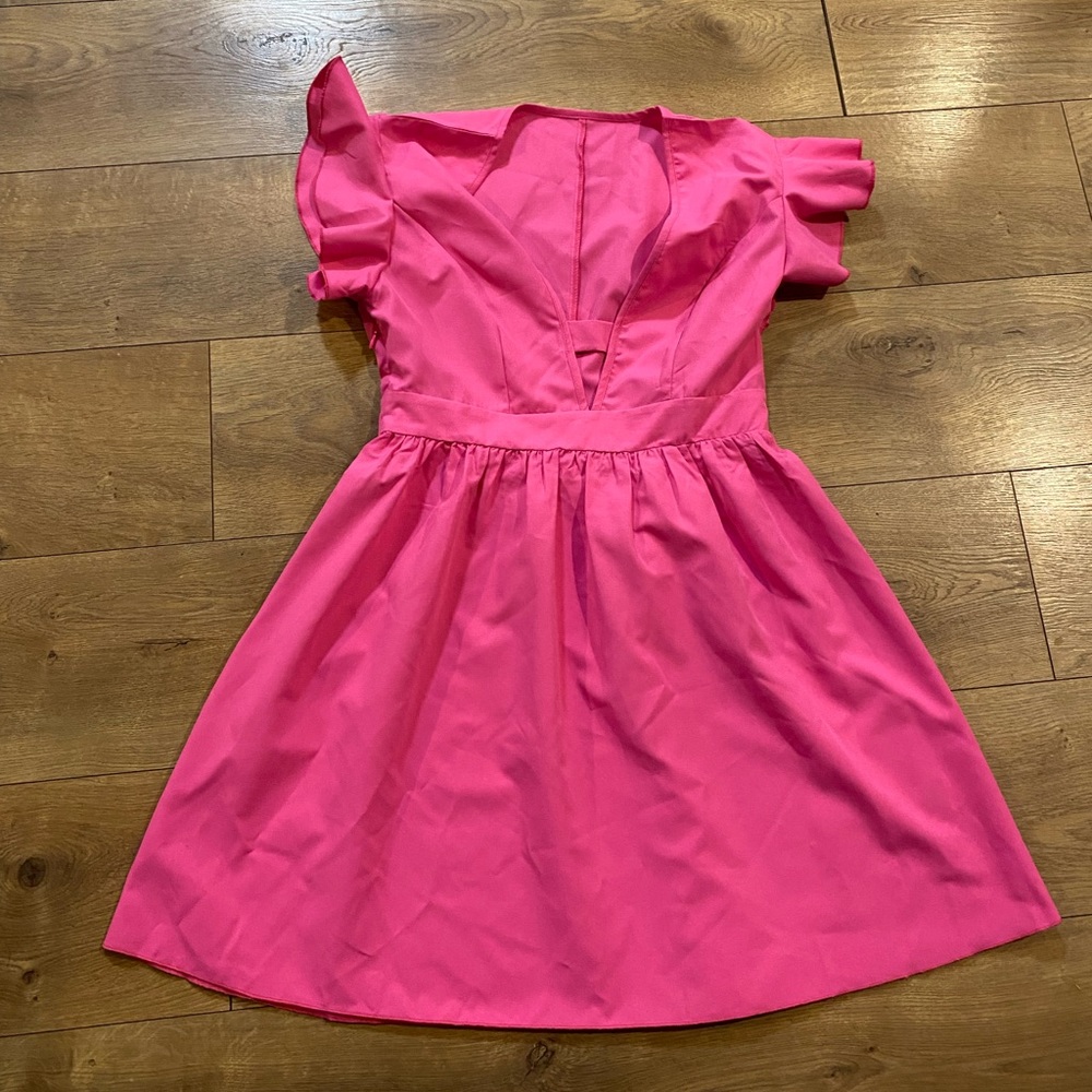 SHEIN Hot Pink Midi Dress with Flutter Sleeves